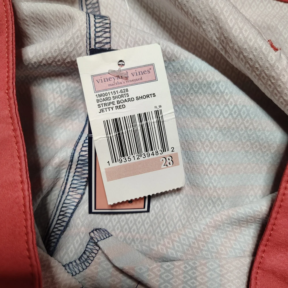 Vineyard Vines Striped Jetty Red Blue Performance Swim Shorts Men's 28 New